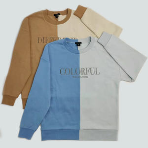 Sweat-shirts à capuche brodés pour femmes, printemps, écologiques, respirants, décontractés, manches longues, couleur contrastée, patchwork moitié-moitié - Product Image 3