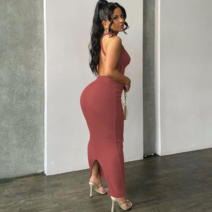 Nuovo LOGO personalizzato da donna a costine <span class=keywords><strong>con</strong></span> spacco a schiena vuota Sexy abiti Maxi abiti estivi aderenti per feste da Club abito <span class=keywords><strong>lungo</strong></span> - Product Image 3