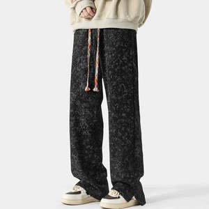 Custom Men Acid Wash Corduroy Lightweight Mid Waist Wide <b>Leg</b> Loose Fit Drawstring Sweatpants Streetwear - Product Image 4