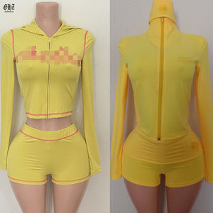 Осенний комплект одежды от производителя Y2K, желтая куртка с логотипом и высокие брюки для девочек, комплекты из 2 предметов - Product Image 6