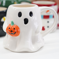 Mug en céramique blanc en forme de fantôme 3D mignon, grande capacité, compatible lave-vaisselle, idéal pour Halloween, cadeau de fête, décoration, vente en gros premium