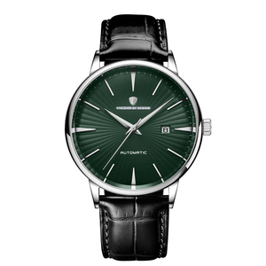 MIGG OF DESIGN นาฬิกาข้อมือผู้ชายระบบออโตเมติก หน้าปัดสีเขียว ตัวเรือนสแตนเลส สายหนัง 40 มม. ทรงกลม คริสตัลแซฟไฟร์ - Product Image 1