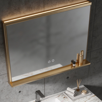 Meuble-lavabo flottant haut de gamme avec éclairage d'ambiance intégré, lavabo, miroir lumineux et design élégant avec finition dorée