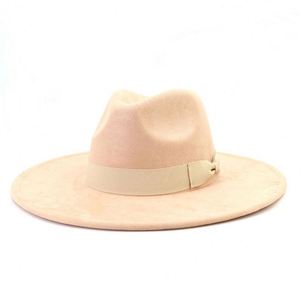 New Arrival Autumn Winter Fashion Women Wide Brim Suede Fedora <b>Hats</b> With Ribbon Bow Decoration - Product Image 2