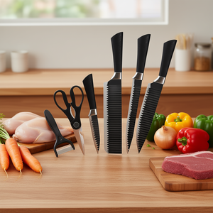 6-Piece Stainless Steel <b>Kitchen</b> <b>Knife</b> Set With Scissors Peeler <b>Sharp</b> Serrated Blades For Meat Vegetables Cooking - Product Image 3