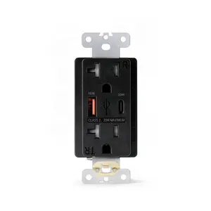 Factory Directly Sell Dual Receptacle Fast Charging USB Type A+C Ports 20A AC125V High Quality Wall Power Socket