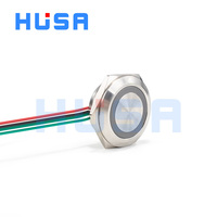 Bouton-poussoir momentané HUSA 22 mm IP65 étanche 220 V 1NO 24 V/5 V avec anneau lumineux en acier inoxydable à corps court pour contrôle domotique
