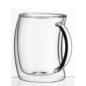 可重复使用的双壁绝缘透明玻璃咖啡杯带手柄浓缩咖啡杯拿铁杯玻璃卡布奇诺杯