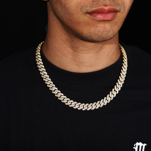 Bracelet et Collier Cubain en Laiton Plaqué Or 18K de Qualité Supérieure avec Moissanite, Chaîne à Maillons Cubains, Bijoux Hip Hop Unisexe, Cadeau d'Anniversaire - Product Image 4
