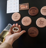 Décapsuleur en bambou écologique personnalisé, aimants de réfrigérateur en acier inoxydable, sous-verre en bois, design moderne, logo gravé au laser, magnétique pour bière