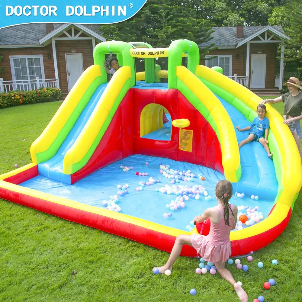 Doctor Dolphin New Fashion Jet Jump Castle mit aufblasbarer Wasser rutsche Wasser pistole und Pool hersteller in China