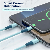 Este cable de carga 3 en 1 es compatible con teléfonos inteligentes Android, iPhone y tipo C. Hecho de material de silicona líquida
