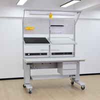 Table de travail ESD modulaire électrique réglable, banc antistatique extensible avec panneau perforé, tiroir, armoire et éclairage LED