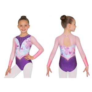 Girls Gymnastics Leotard Long Sleeve Rhinestone Mesh Metallic Print Dance Competition Sparkle Kids Stage Performance Custom - Product Image 2