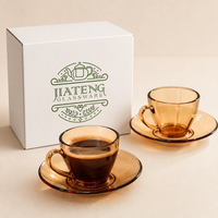Ensemble de tasses et soucoupes à café en verre ambré moderne, résistant à la chaleur, avec logo personnalisé, idéal pour la rentrée scolaire, la maison et la cuisine, usage quotidien