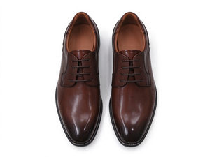 Chaussures Derby classiques marron pour hommes, en cuir lisse poli, à lacets, talon bas, pour affaires, mariage, bureau - Product Image 4