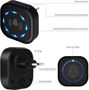 Timbre Inalámbrico con Alcance de 300M, Funciona con Batería/Enchufe, Timbre Inteligente con Luz LED y 38 Melodías para Apartamentos, Hoteles y Escuelas - Product Image 5