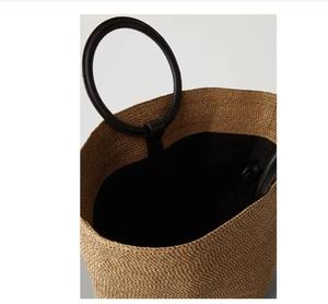 Sac fourre-tout en rotin naturel de style bohème avec poignées, grande capacité, ouverture supérieure, pour femme, usage quotidien décontracté, doublure en polyester, prêt pour la plage - Product Image 4