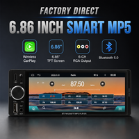 Lecteur MP5 TFT VOLOX 6,86 pouces, CarPlay sans fil, Android Auto, transmetteur FM mains libres, port USB, radio stéréo RCA 6 canaux