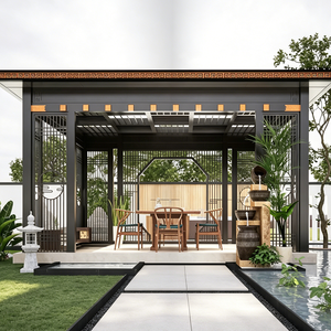 Pergola haut de gamme en alliage d'aluminium et bois massif, sculptée à la main, imperméable et résistante au vent, pour hôtels, villas et aménagements paysagers - Product Image 3