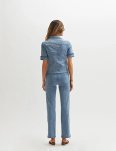 Camicette estive <span class=keywords><strong>da</strong></span> <span class=keywords><strong>donna</strong></span> a maniche corte <span class=keywords><strong>Jeans</strong></span> blusa con colletto spalabile con bottone con bottone e bottone con bottone <span class=keywords><strong>in</strong></span> Denim camicia - Product Image 6