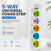 Multiprise universelle 5 prises CA avec 3 ports USB et interrupteur individuel, idéale pour la formation, les conférences, la vente au détail et les cliniques