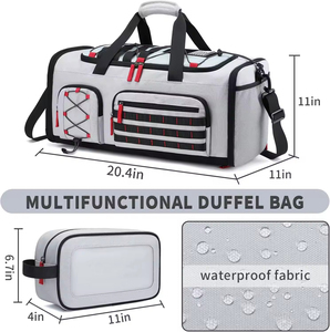 Bolsa de lona deportiva de 45L para hombres y mujeres, mochila grande de mezclilla para gimnasio, Weekender, mochila de noche con compartimento para zapatos, forro de poliéster gris - Product Image 2