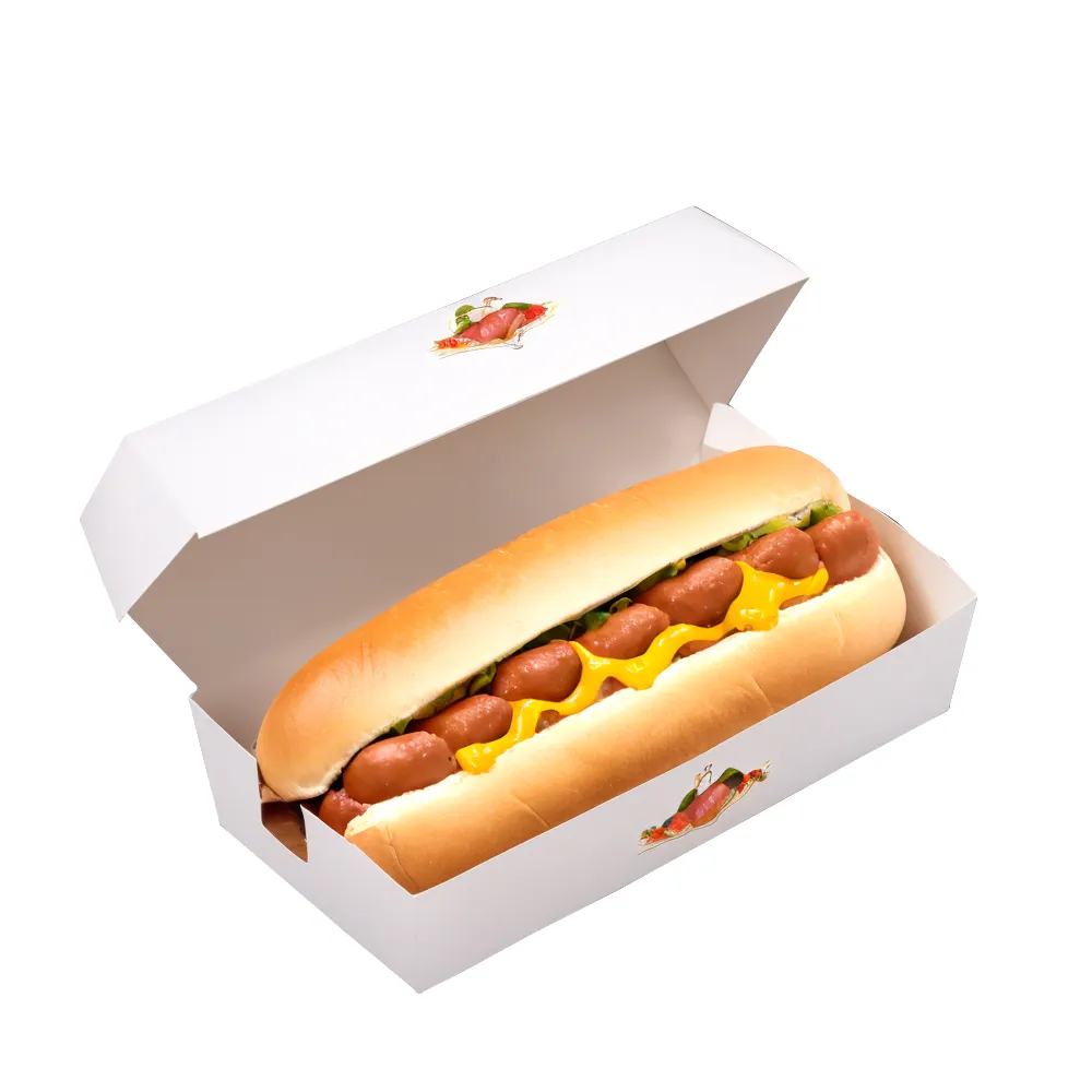 Özel tek kullanımlık paket paket paket konteyner Fast Food ambalaj Hot Dog kağit kutu dükkan için