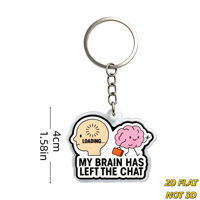 Portachiavi in acrilico con ciondolo divertente 'Il mio cervello ha lasciato il chat', con testa in movimento e cervello rosa che cammina, ciondolo relatable per momenti di confusione mentale
