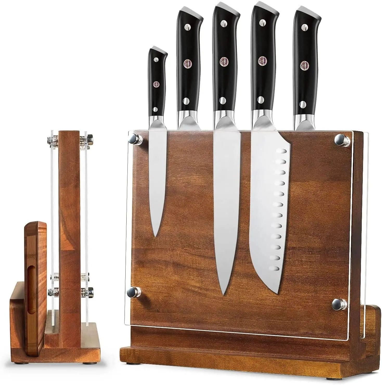 Cozinha Magnetic Knife Block com Escudo Acrílico Duplo Side Knife Holder Rack Multifuncional Armazenamento Cutelaria Display Organizer