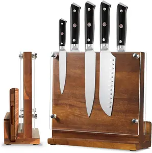 Kitchen Magnetic Knife Block with Acrylic Shield Double Side Knife Holder Rack Multifunctional Storage Cutlery Display Organizer