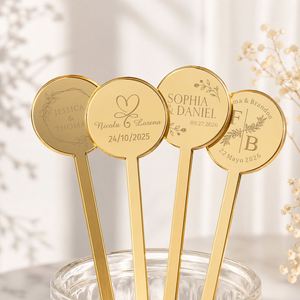 Personalized Acrylic Drink Stirrers for Wedding, Custom Cocktail Stir Sticks with Names & Date, Bridal Shower Decor - Product Image 1