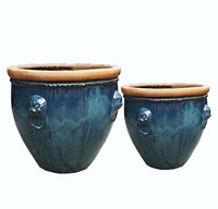 Pot Bunga Keramik Besar Anti Beku Buatan Tangan Rustic Eropa Finishing Alami Untuk Penggunaan di Mal, Taman, dan Dekorasi Rumah