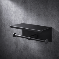 Porte-rouleau de papier toilette double noir sans perçage avec étagère en acier inoxydable