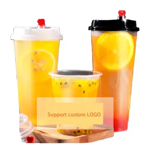 Taza de plástico transparente con logotipo personalizado, tazas de plástico desechables con tapa, para té, leche, té, mascotas