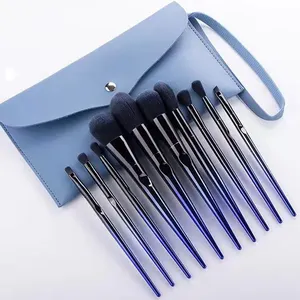 10 Piece Luxury High Quality Vegan 10 pcs Gift Make Up Brushes New Blue Gradient Color Custom Cosmetic Makeup Brush Set