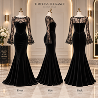 Maßgeschneidertes Damen-Abendkleid Spitze Transparente Lange Glockenärmel Sweetheart-Ausschnitt Figurbetonte Meerjungfrau-Silhouette Bodenlange Formelle Kleider