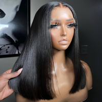 Peluca Bob Natural de Cabello Humano Brasileño Remy, Pre-Desplumada con Baby Hair, 180% de Densidad, Corta, con Encaje Frontal, Doble Trama, Sin Pegamento