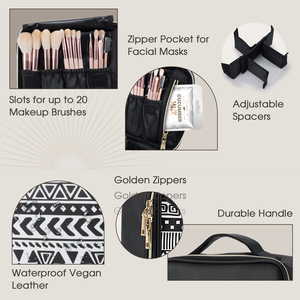 Leather Travel Makeup <b>Bag</b> Zipper Closure Portable <b>Make</b> <b>up</b> Artist Storage <b>Bag</b> with Makeup Brushes Holder Zipper Pouch - Product Image 3