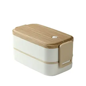 日式2层800毫升家庭外卖容器饭盒外卖木纹