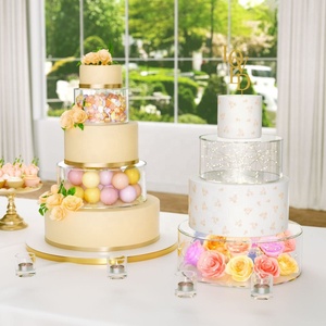Lot de 2 présentoirs à gâteaux pliables portables en acrylique, cylindres transparents ronds à 2 niveaux de 6'' et 10'' pour décorations de fête d'anniversaire - Product Image 5