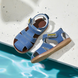 Sandales d'été pour garçons à bout fermé, chaussures en cuir pour enfants, sandales à semelle en caoutchouc dur - Product Image 4