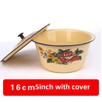 Vente en gros de bols de rangement en émail jaune rétro de plusieurs tailles 20/22/24 cm, bol en émail pour crème glacée, gâteau aux fraises avec couvercle