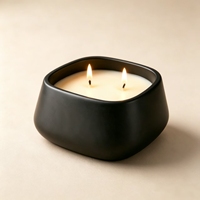 Fournisseur de pots à bougies, bol en céramique carré mat, 2 mèches, aromathérapie, couvercle parfumé, design moderne, logo personnalisé, décoration intérieure