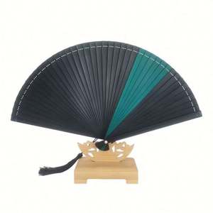 Éventail pliant en bambou, tissu imitation soie peint en noir, cadeaux de mariage, cadeaux de fête prénatale avec sacs cadeaux, respectueux de l'environnement - Product Image 6