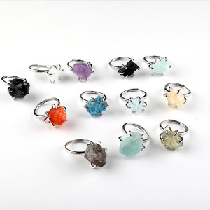 Europeu Americano Vintage Pedra Natural Seis Garra Anel De Cristal Aberto-Dedo Design com Chapeamento De Ouro Gemstone Anéis para Presentes - Product Image 4