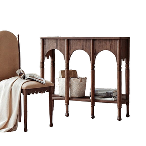 طاولة جانبية خشبية عصرية بتصميم عتيق ذات قاعدة عالية مع درجين ورف تخزين للمدخل وغرفة المعيشة - Product Image 1