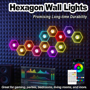 Éclairage mural <span class=keywords><strong>de</strong></span> <span class=keywords><strong>fond</strong></span> <span class=keywords><strong>de</strong></span> jeu RGB, LED <span class=keywords><strong>à</strong></span> détection sonore, lumière rythmique <span class=keywords><strong>à</strong></span> assembler, DIY, hexagonal, Abyss Quantum, éclairage <span class=keywords><strong>de</strong></span> salle d'e-sport - Product Image 2