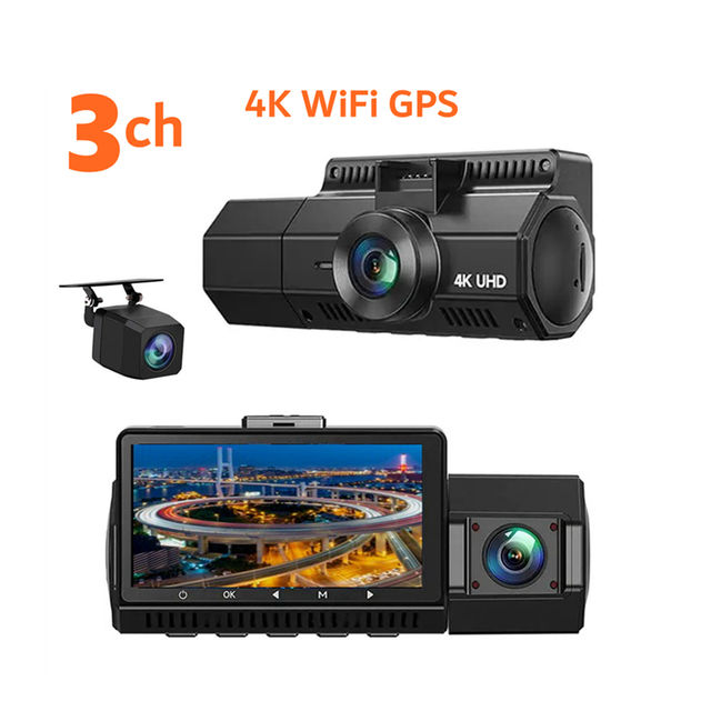 2026 Premium Quality Auto Dash Camera 4K Front/Rear Dual 3-Way Triple Lens WiFi GPS Night Vision G Sensor TF Card Support