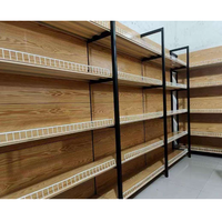 Rak Logam Motif Kayu Premium, Rak Pajangan Dua Sisi untuk Butik, Toko Kosmetik & Buku